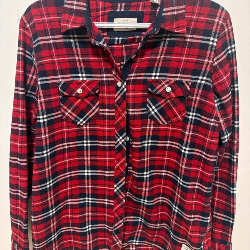 Weatherproof Red Navy Plaid Button-Down Shirt